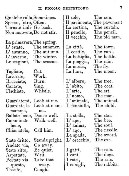 Il Piccolo Precettore by F. Grandineau, 1853, First Steps to Italian Conversation