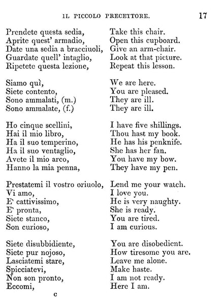Il Piccolo Precettore by F. Grandineau, 1853, First Steps to Italian Conversation