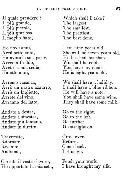 Il Piccolo Precettore by F. Grandineau, 1853, First Steps to Italian Conversation