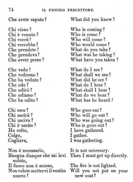 Il Piccolo Precettore by F. Grandineau, 1853, First Steps to Italian Conversation
