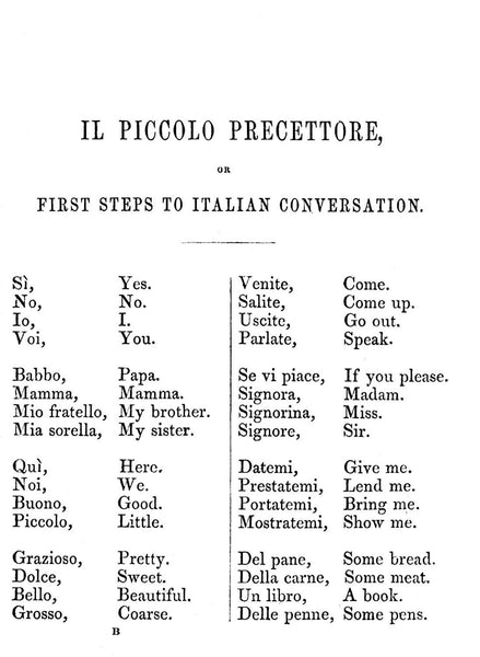 Il Piccolo Precettore by F. Grandineau, 1853, First Steps to Italian Conversation